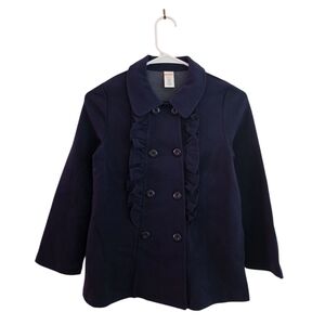 Girl Gymboree Navy Coat with Ruffle Detail, Size M (7/8)